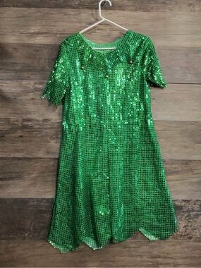 Oriental Trading Elf Women’s Emerald Sequin Short Sleeve Formal Dress Costume